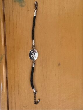 Silver-Tone Black Braided Leather Charm Bracelet Letter A